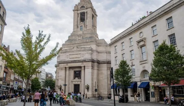 Uk Grand Lodge and impressive entrance with two massive columns either side approximately 5m tall